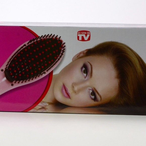 Thermal Hair Brush Ceramic Straightener Pink Petal Reduces Frizz & Damage - Picture 6 of 7